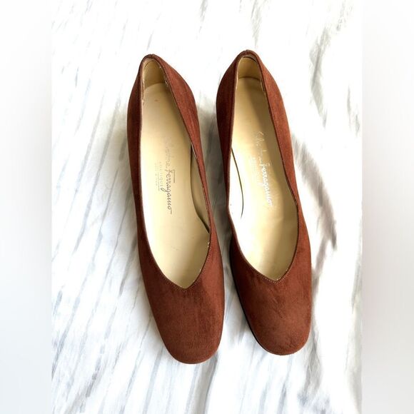 Salvatore Ferragamo brown Suede Tortoise Heels women’s size‎ 7- 3A Italy - Picture 4 of 12